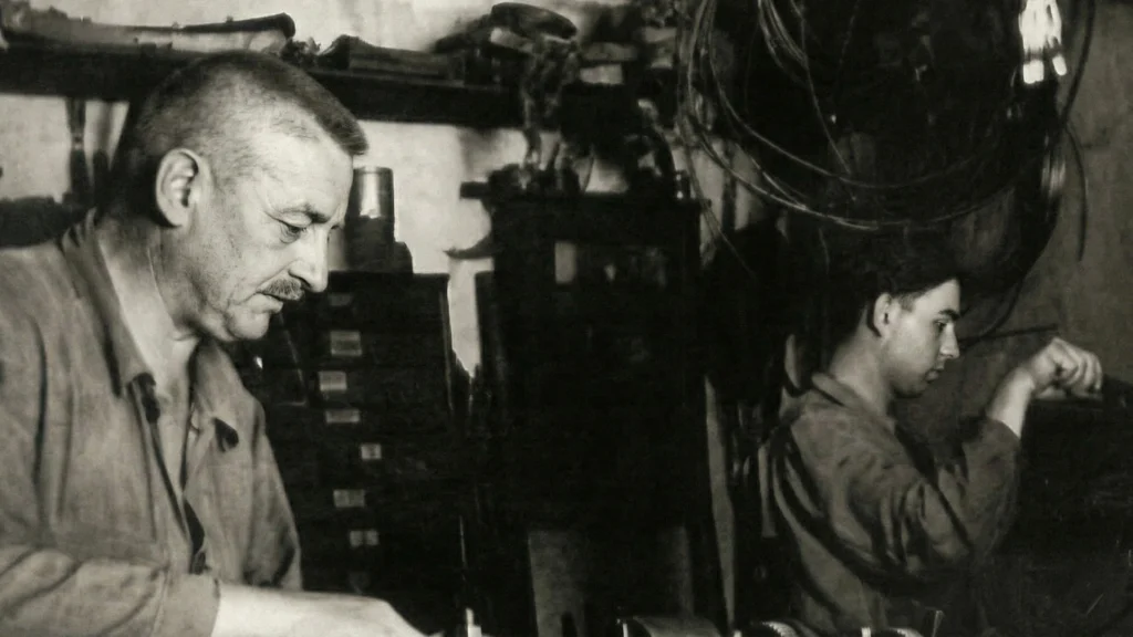 Historische Werkstattaufnahme des Autohaus Gredinger in den Anfangsjahren